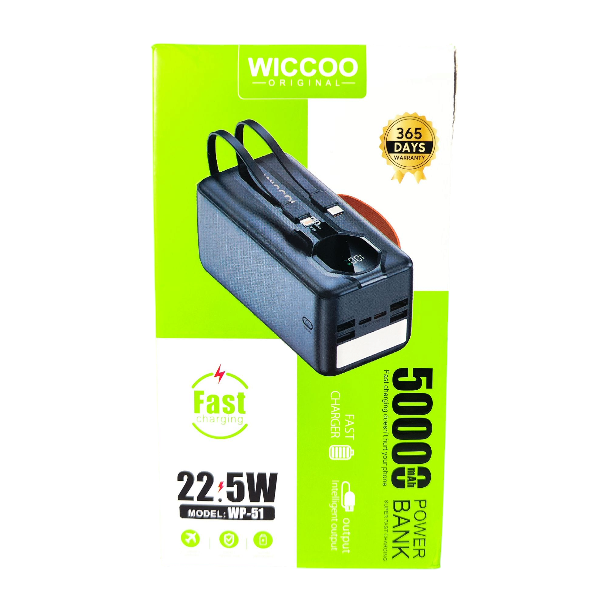 پاوربانک 50000 میلی آمپر wiccoo مدل wp51 مکس 22.5 وات